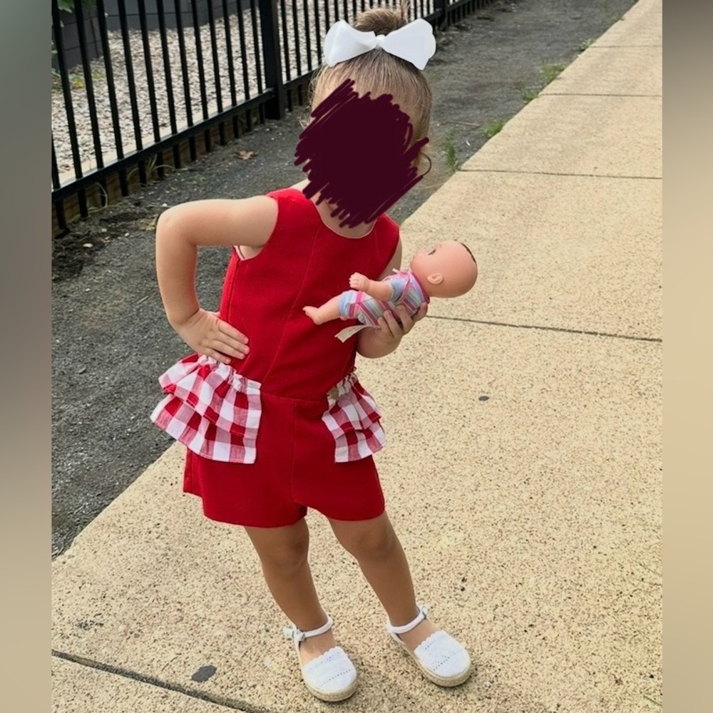 Red Gingham Ruffle Toddler Jumpsuit.